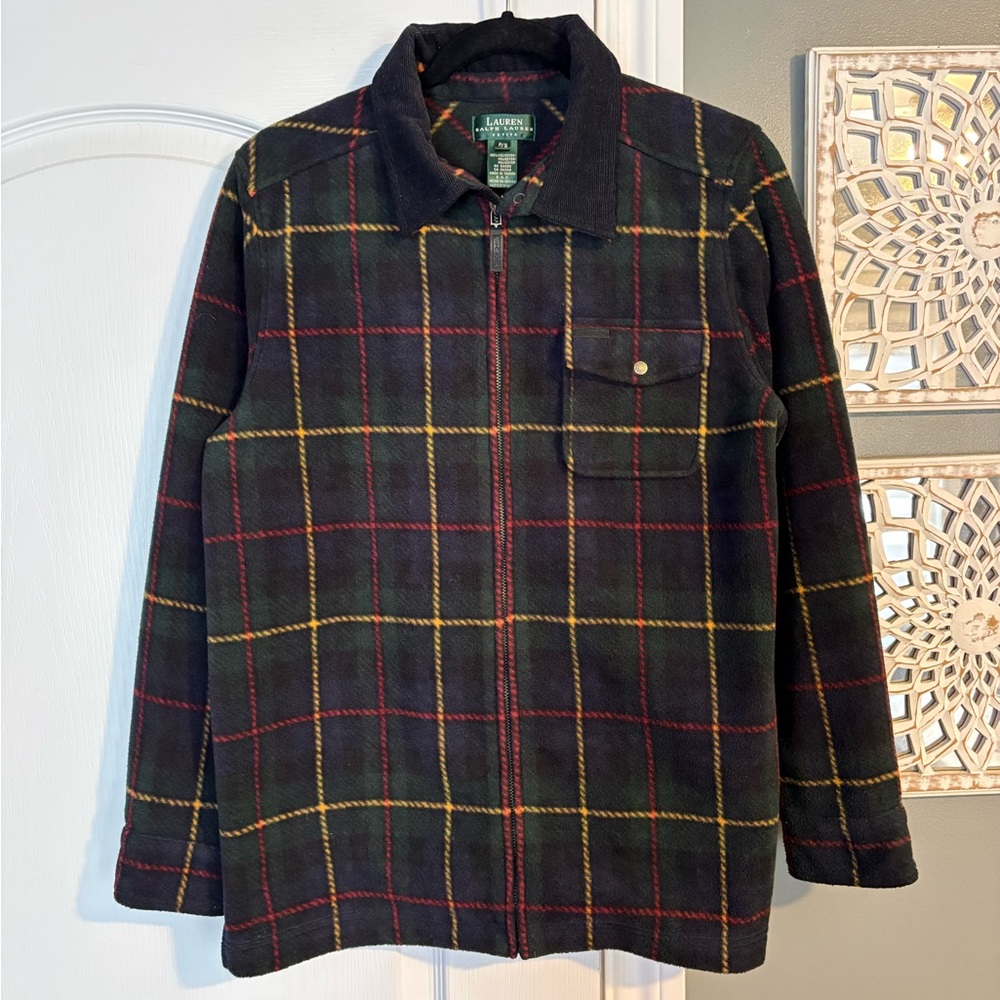 Ralph Lauren Fleece Plaid Zip Up Shirt